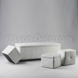 Location Banquette Blanche + 3 Poufs