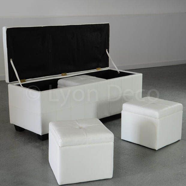 Banquette blanche + 2 poufs
