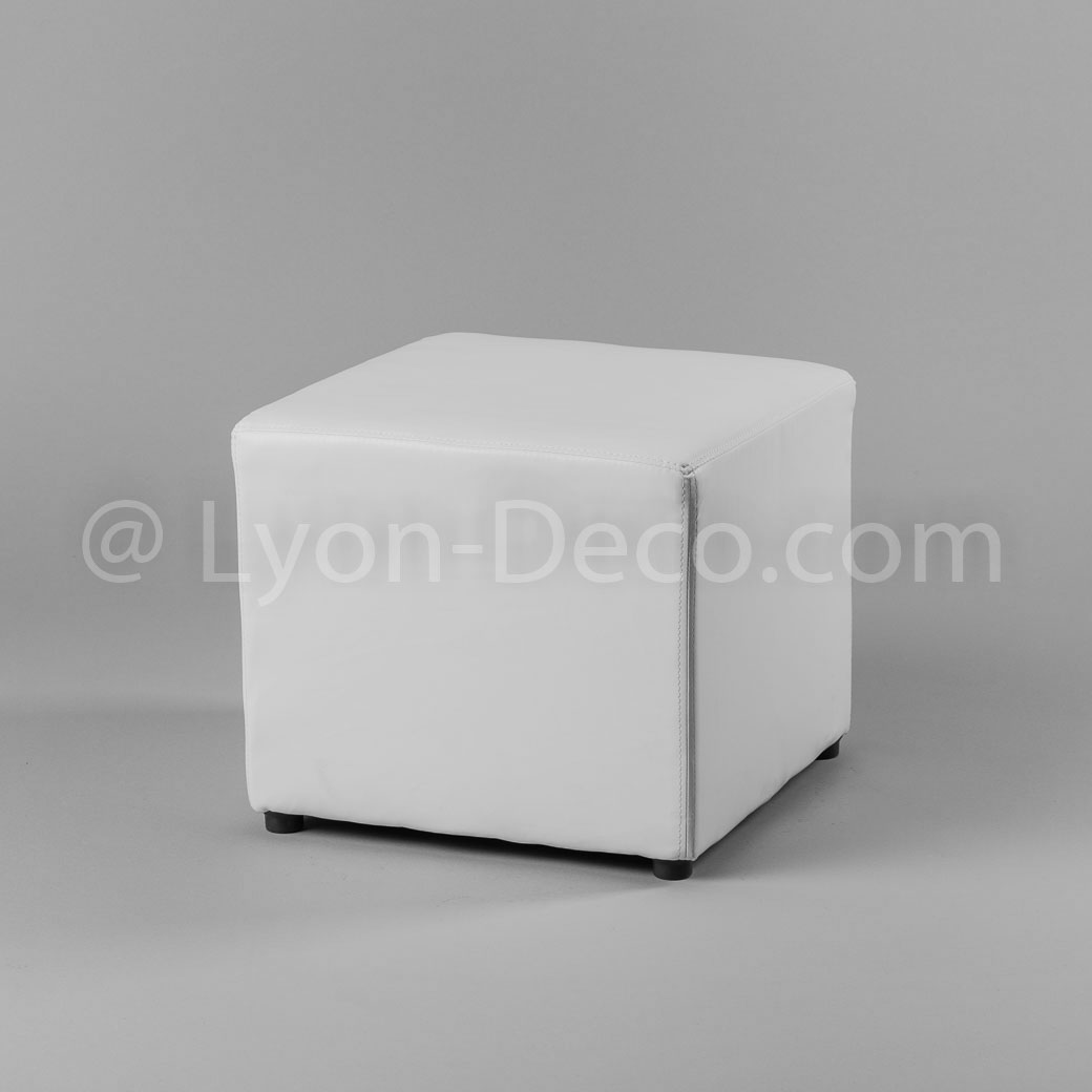 Location Pouf carré 40 cm Cuir Blanc