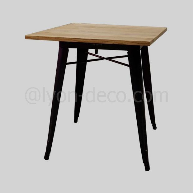 Location Table Carrée Lix Noire Plateau Bois 70 cm