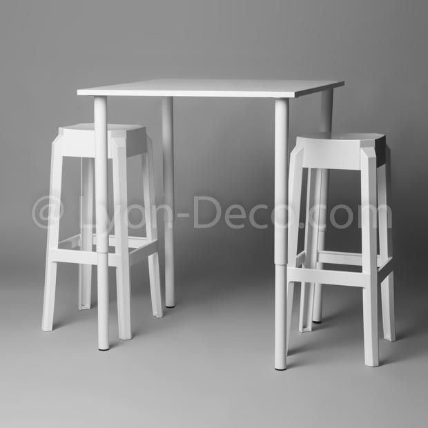 Tabouret Fox blanc + table carré